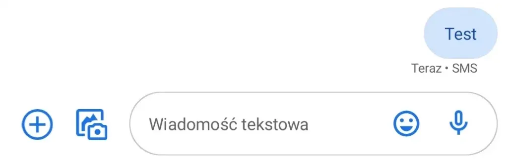 Pole wiadomości podpisane jako SMS, bez RCS